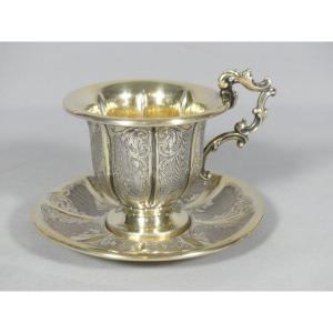 Louis Philippe Period Solid Silver Guilloche And Engraved Coffee Cup