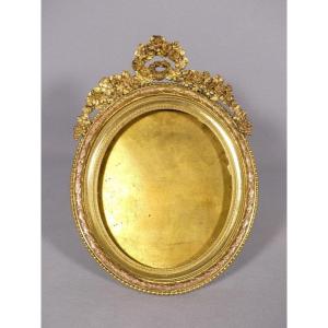 Louis XVI Photo Frame In Gilded Bronze, Garland Of Flowers, 19th Century