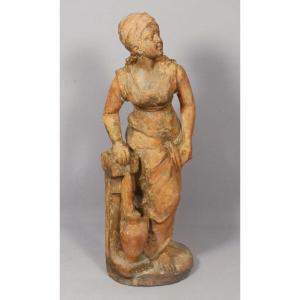 Young Algerian Woman With Jug, Terracotta Sculpture Dated 1914 And Signed L Maltese