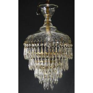 Mid-20th Century Crystal Drop Cascade Chandelier