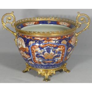 Cache Pot Imari En Porcelaine Et Monture Bronze Doré, époque XIX ème