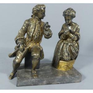 The Confession, Bronze Statuette Representing A Man And A Woman Praying, 19th Century