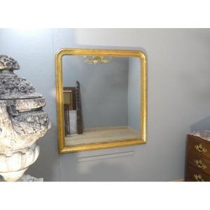  115 * 122 Cm Miroir Louis Philippe En Bois Doré Gravé, Glace Au Mercure, époque XIX ème