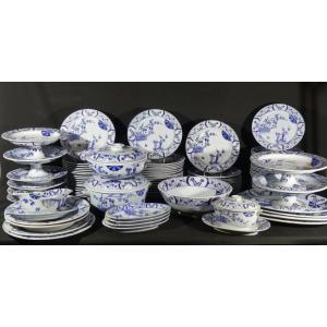 Japan Creil Et Montereau, Complete Service 97 Pieces For 12 People In Earthenware, Monet Giverny