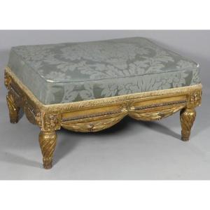 Tabouret De Pied De Style Louis XVI En Bois Sculpté Doré, époque XIX ème