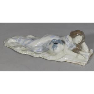 Antonio Faleri, La Liseuse,  Statuette En Porcelaine De Limoges époque Art Nouveau