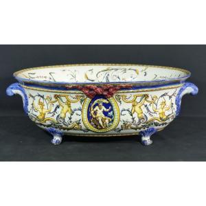 Gien Renaissance 19th Century, Large Centerpiece Forming Earthenware Jardiniere