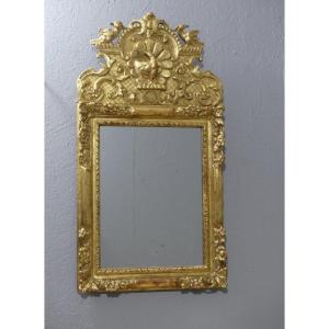 Louis XIV Mirror With Gilded Resin Fronton, 1970s