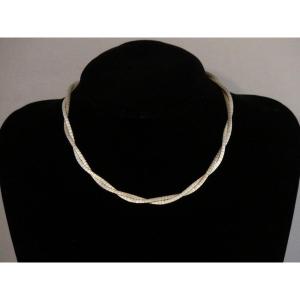 Vintage Women's Necklace In Solid Silver Double Articulated Link, 1980s