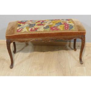 Piano Bench, Louis XV Style Bed End, 19th Century Petit Point Tapestry