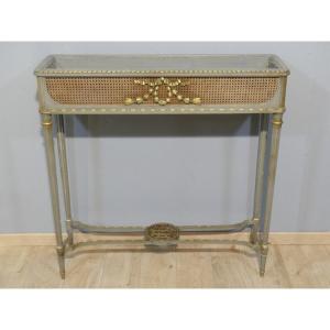 Large Louis XVI Style Console Planter In Trianon Grey And Gilded Painted Wood, 1900