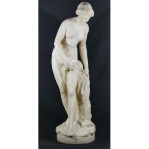 85 Cm, The Bather After Falconet, Large Sculpture Statue In Alabaster Late 19th Century