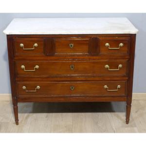 Louis XVI Chest Of Drawers In Mahogany And White Marble, 18th Century