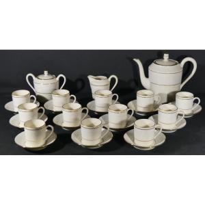 Haviland Limoges, Versailles Pattern Biscuit And Gold Inlay, 12 Person Coffee Service