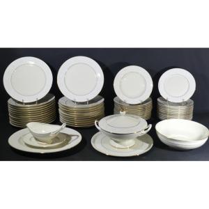 Haviland Limoges, Versailles Pattern, Biscuit And Gold Inlay, 12-person Dinner Service