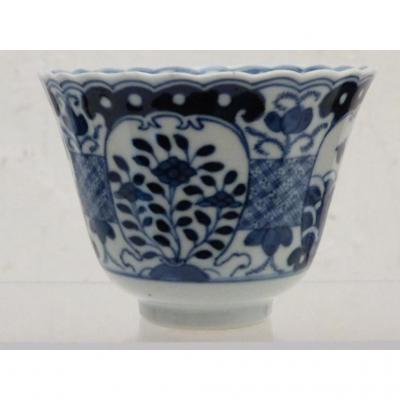 Cup, Bowl Porcelain China, White And Blue, Red Wax Seal In La, XIX
