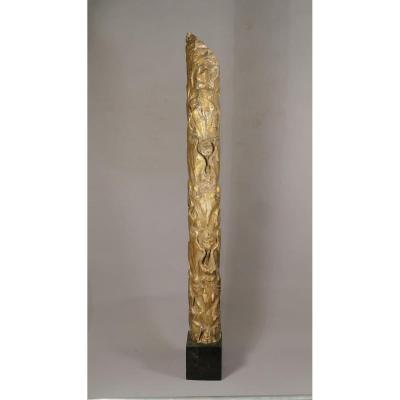 Sculpture En Bois Doré Sculpté, Façon Totem, époque XVIII ème Siècle