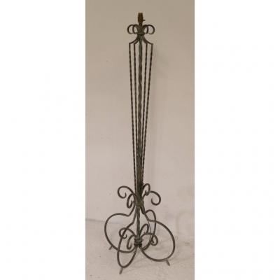 Bronze Patinated Twisted Wrought Iron Floor Lamp Foot, In The Taste Of Poillerat, 1940