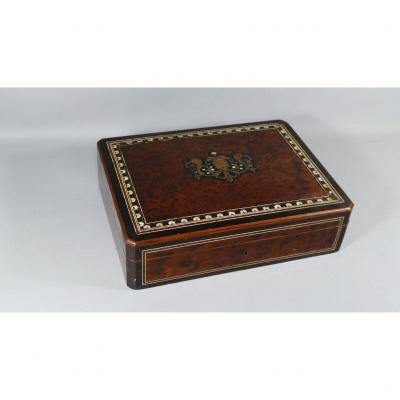 Napoleon III Chip Box And Cards In Thuja Burl And Boulle Marquetry, XIXth Time