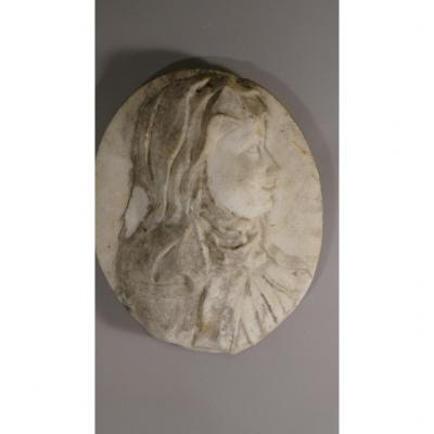 Bas Relief In Mabre, Medallion Portrait Of A Veiled Woman, Holy? XVIIIth Century