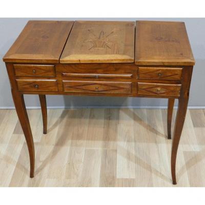 Louis XV Louis XVI Transition Style Dressing Table In Cherry And Marquetry, XIXth Time