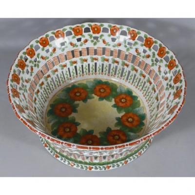 Coupe Ajourée En Faience De Luneville, Modèle Aux Fleurs, Signée Bézué Biarritz