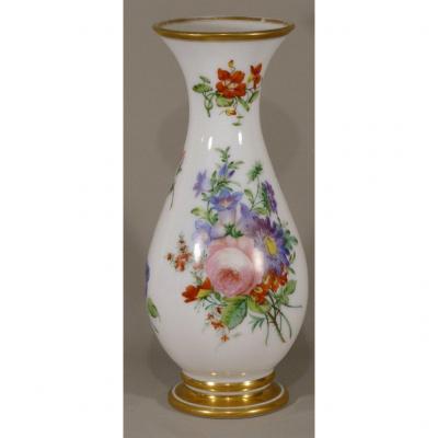 Baccarat Opaline Vase Hand Painted With Flowers, Jean François Robert, Circa 1840