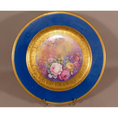 Collection Plate In Hand Painted Porcelain Flowers And Gold Inlay