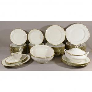 Table Service In White And Gilded Porcelain Louis XV Style, 58 Pieces, Limoges