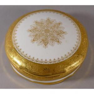 Jewelry Box In Gold Inlay, White Porcelain And Gold, Limoges