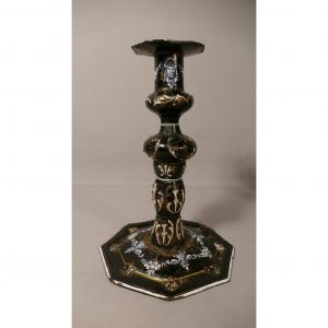 Renaissance Style Candlestick In Limoges Enamel XIXth Century