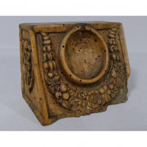 Carved Walnut Wood Watch Holder Eighteenth Century, Coat Of Arms, Caduceus And Anchor