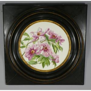 Peonies, Large Dish In Hand Painted Earthenware, Bouquet Of Flowers, XIXth Napoleon III