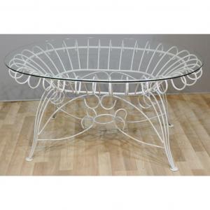 Garden Or Dining Table In Curved Iron And Glass Top, Circa 1970