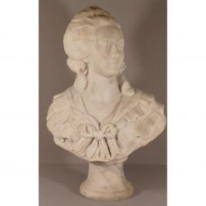 Bust Of Young Woman In Marble Signed A Bartel, XIXth Time