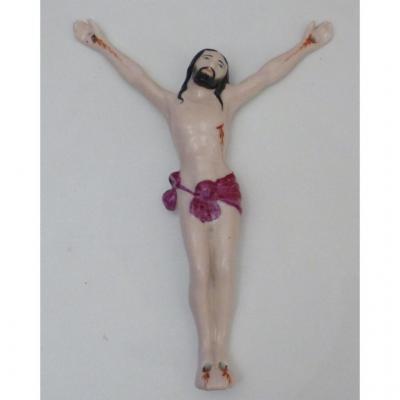 Christ En Porcelaine Peinte à La Main, XIX ème
