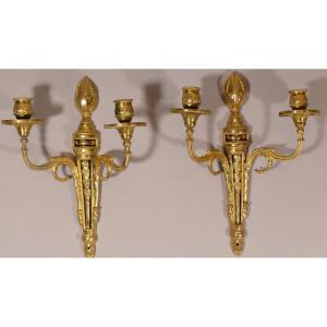 Pair Of Louis XVI Sconces In Gilt Bronze, Late Eighteenth Time