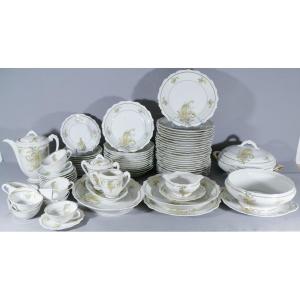 Table Service For 12 People, Ferns And Heather, Limoges Porcelain