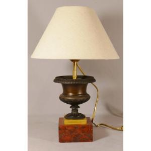 Lampe Charles X En Bronze Patiné Et Doré, Vase Médicis, XIX ème