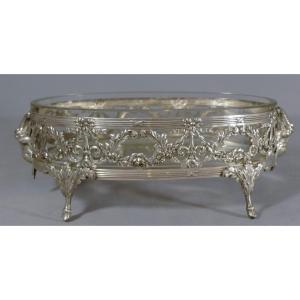 Planter Center Table Louis XVI Style With Rams In Crystal And Silver Metal, XIX