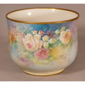 Cache Pot Aux Roses, Limoges Porcelain Hand Painted, Marcadet, Early 20th Century