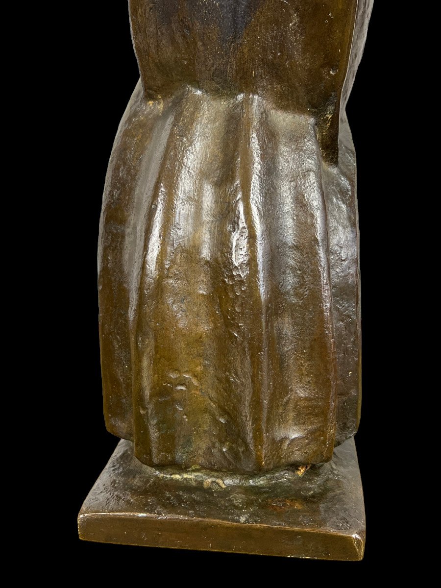 Ancient Patina Bronze "virge Al Child" 42 Cm High-photo-3