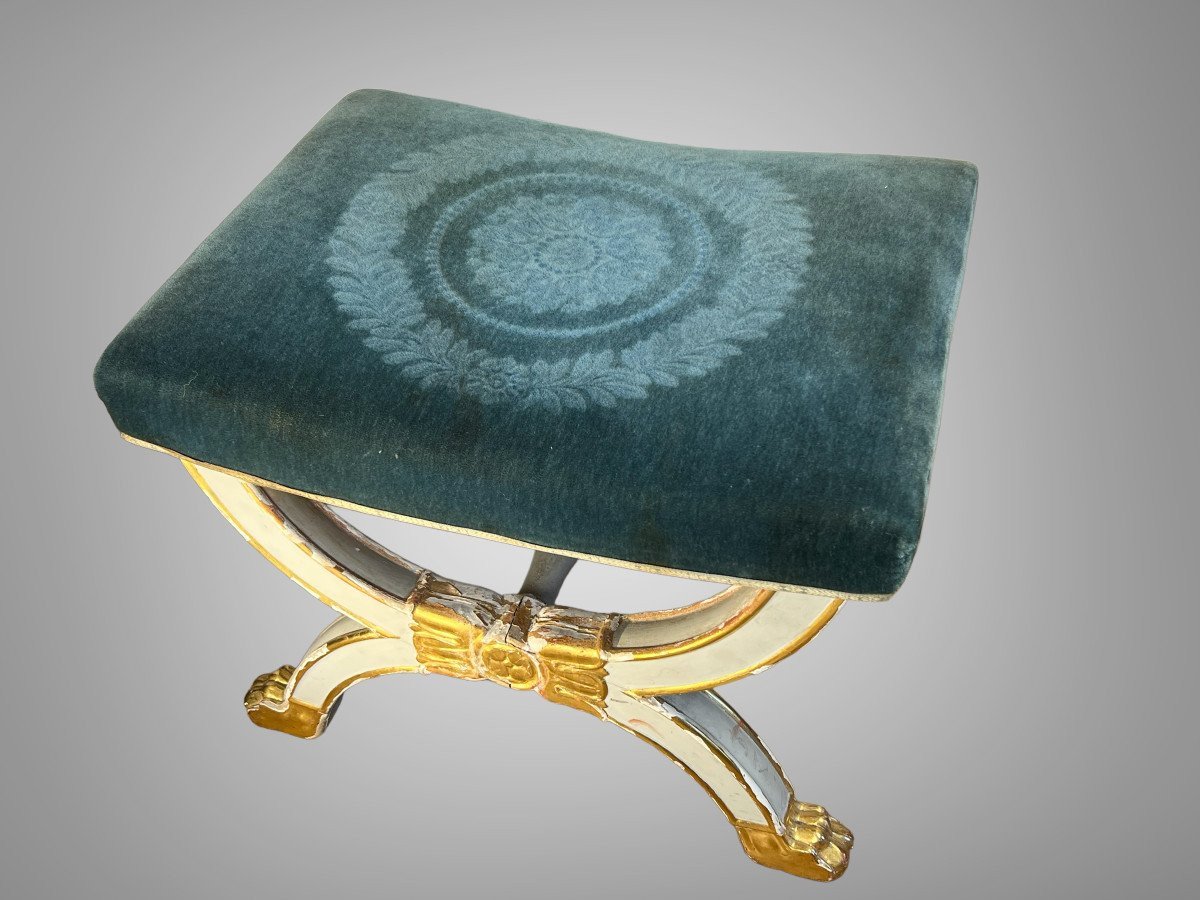 TABOURET CURULE DEBUT  XIXe ESTAMPILLÉ " JEANSELME " EPOQUE EMPIRE / RESTAURATION-photo-4