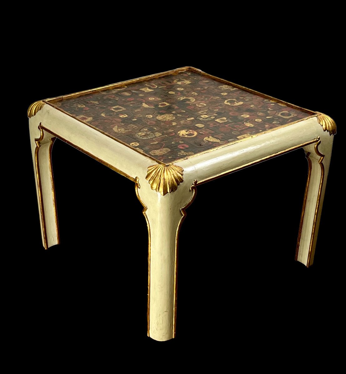 Jansen Style Coffee Table In Painted And Gilded Wood With Coromandel Leather Top