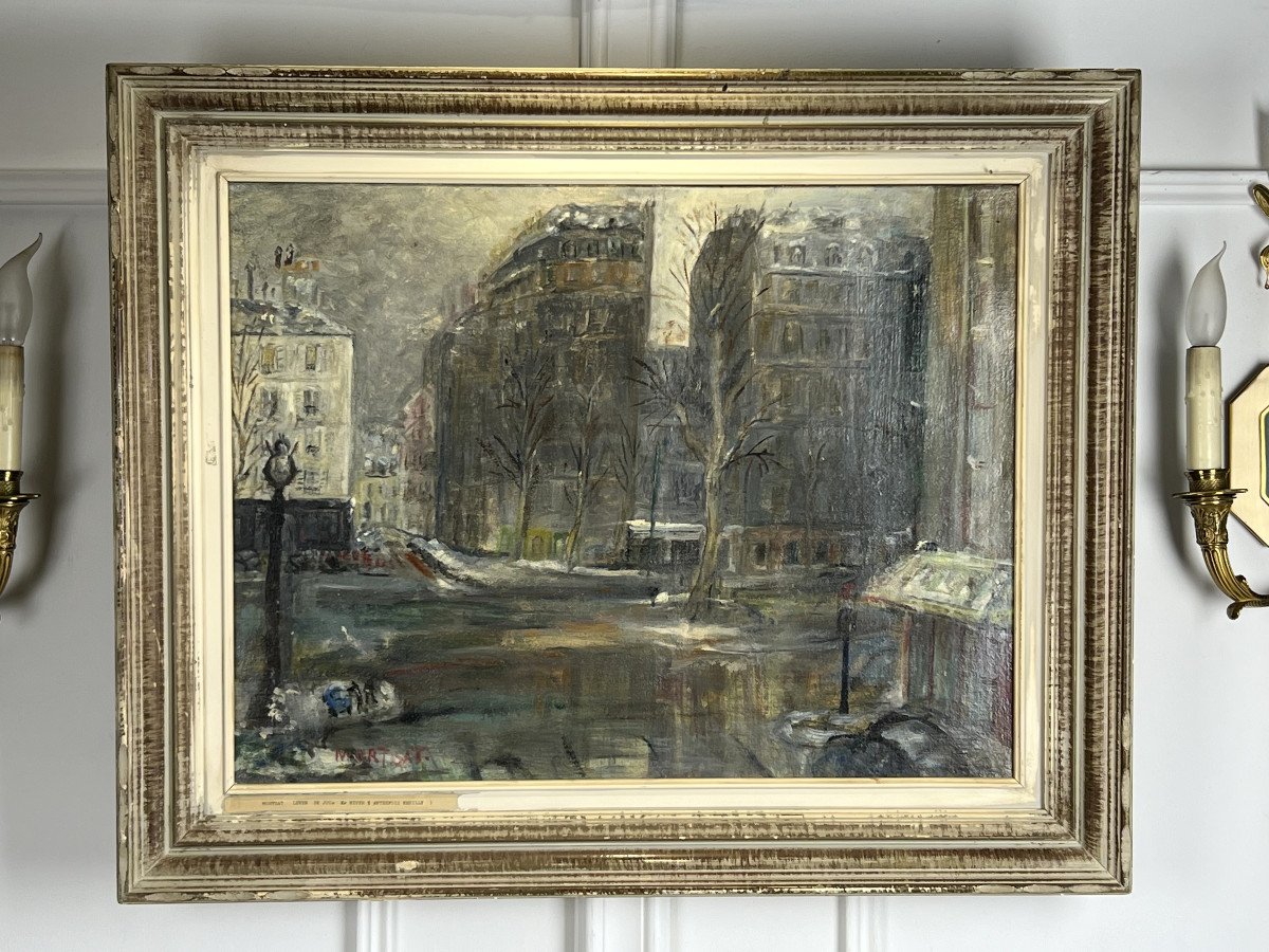 TABLEAU / HUILE SUR TOILE / PEINTURE DE " MORTGAT "( NEUILLY SUR SEINE EN HIVER)-photo-3