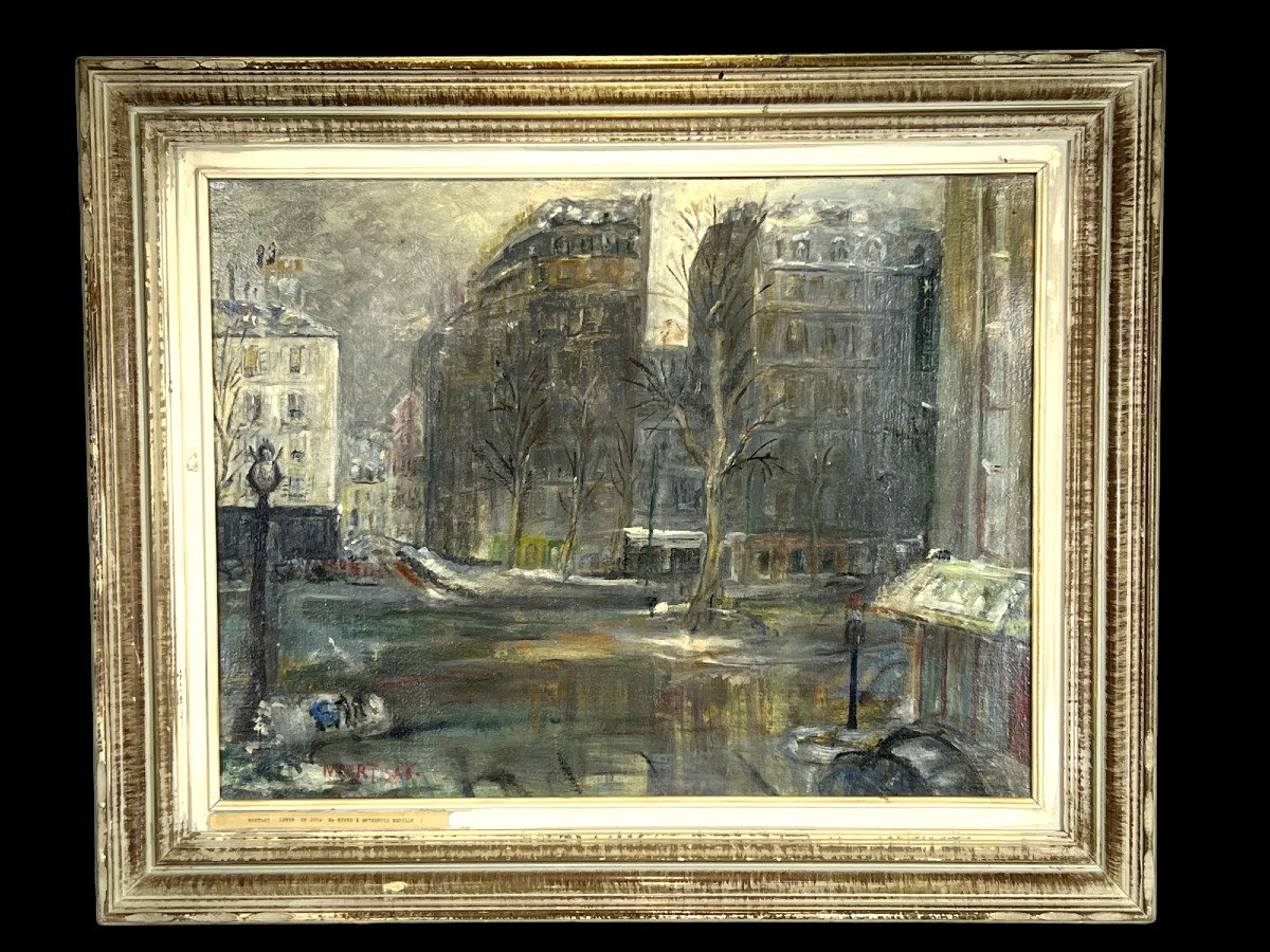 TABLEAU / HUILE SUR TOILE / PEINTURE DE " MORTGAT "( NEUILLY SUR SEINE EN HIVER)-photo-4