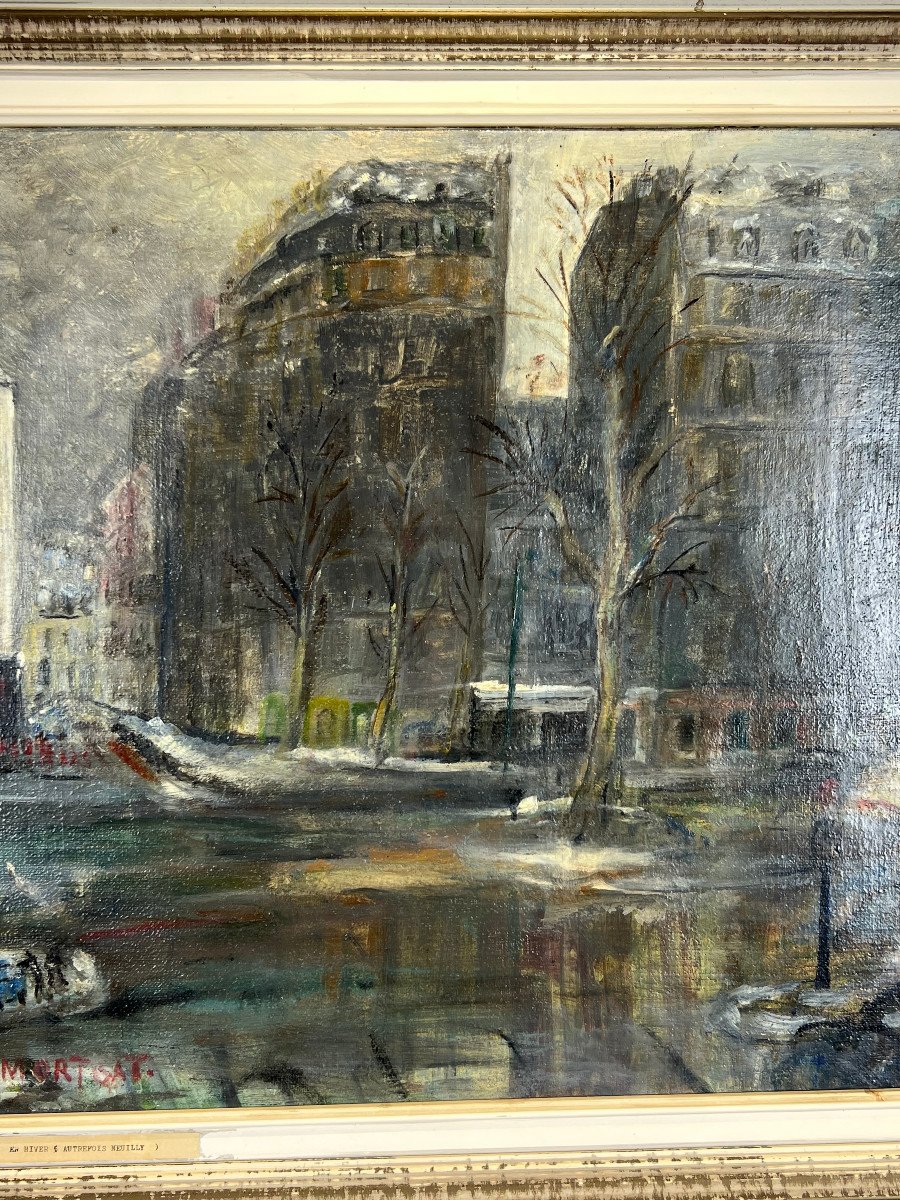 TABLEAU / HUILE SUR TOILE / PEINTURE DE " MORTGAT "( NEUILLY SUR SEINE EN HIVER)-photo-3