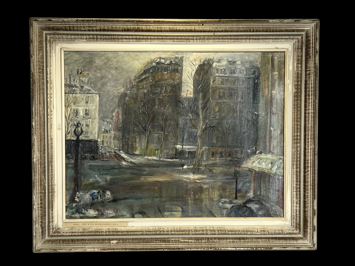 Painting / Oil On Canvas / Painting Of "mortgat" (neuilly Sur Seine In Winter)