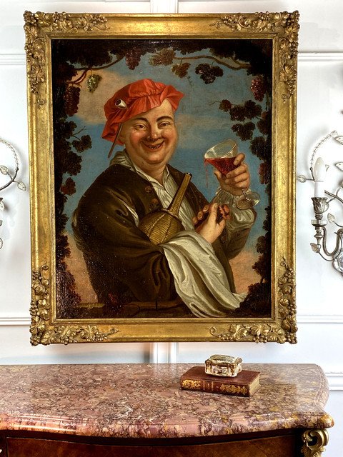 Oil On Flemish Dutch Canvas Of The 18th Monogrammed "the Wine Drinker"-photo-4