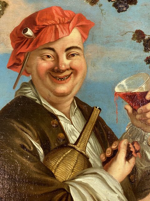 Oil On Flemish Dutch Canvas Of The 18th Monogrammed "the Wine Drinker"-photo-6